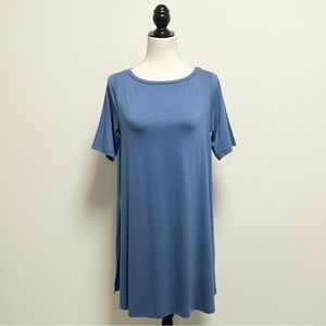 Eileen Fisher Coast Blue Short Sleeve Long A Line Tunic Wide Side Slits XS NWT